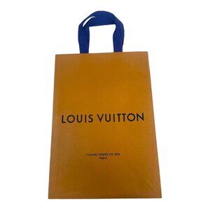 Louis Vuitton Brown Shopping Bag Blue Cloth Handles Gift Tote 14x10 Authentic